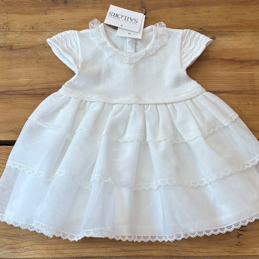 New! MAYORAL 75 White Knit & Woven Layered Dress Ceremony Dress - Picture 1 of 7